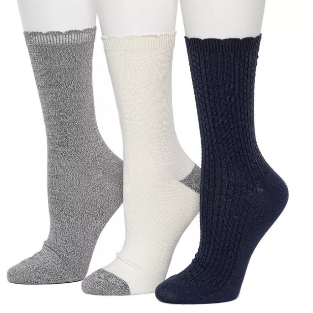 Cuddl Duds Plushfill 3-Pack Midweight Scallop Welt Texture Crew Socks NEW